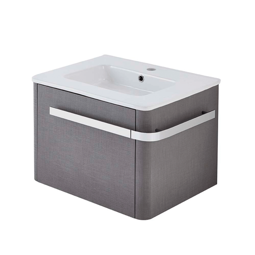 Linen Textured Grey 600 x 450mm Basin Wall Mounted Vanity Unit including Basin