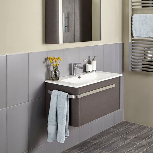 Linen Textured Grey 800 x 450mm Basin Wall Mounted Vanity Unit including Basin