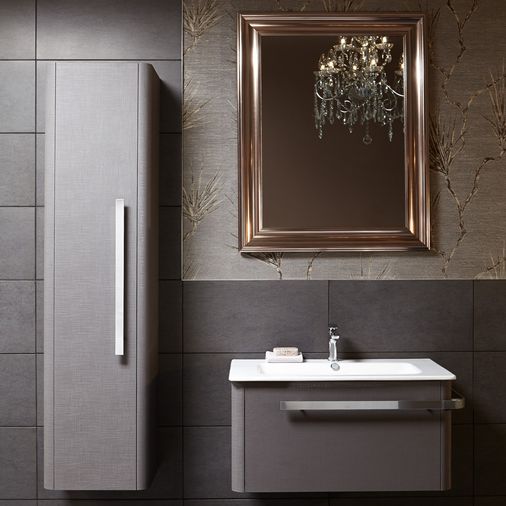 Linen Textured Grey 800 x 450mm Basin Wall Mounted Vanity Unit including Basin