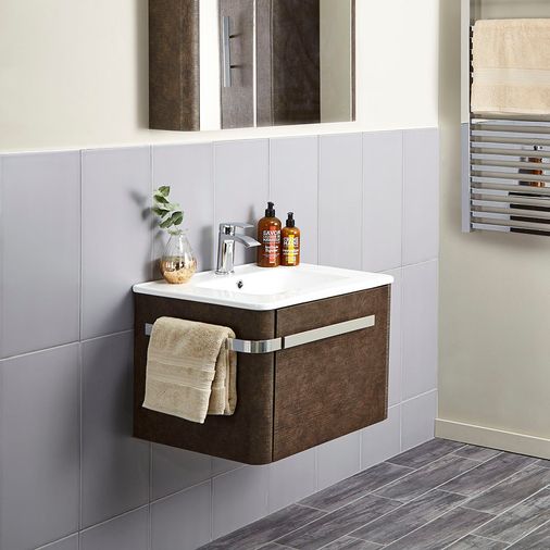 Linen Textured Rust Brown 600 x 450mm Basin Wall Mounted Vanity Unit including Basin