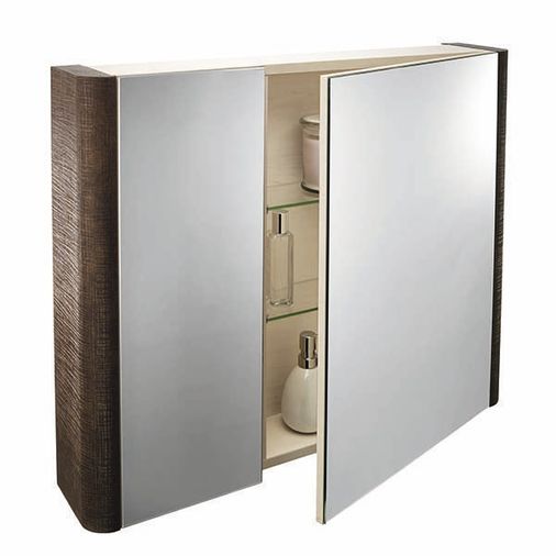 Linen Textured Rust Brown Finish 800 x 650 x 160mm Mirror Wall Storage Cabinet