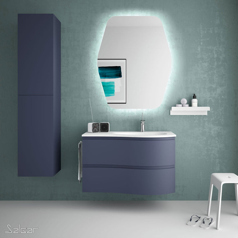 Mam Svelte 900mm Wall Hung Vanity Unit 2 Drawer + Basin - Right Hand Midnight Blue