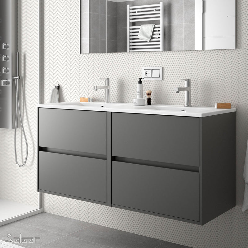 Noja 1200mm Wall Hung Vanity Unit 4 Drawers Matt Grey + Basin