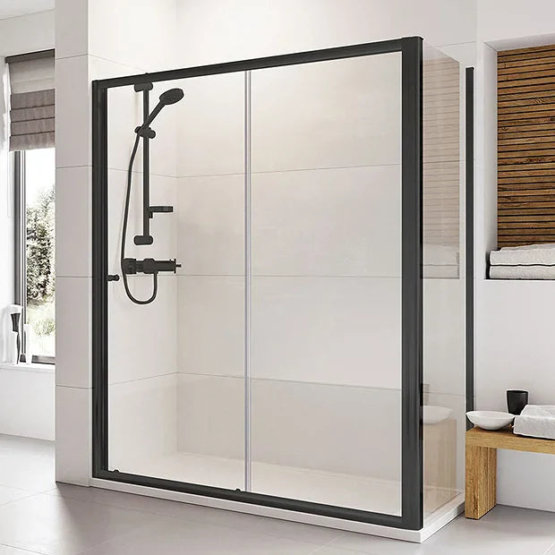 Haven6 Matt Black Sliding Door Shower Enclosure 1100 x 1900mm