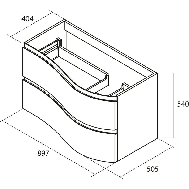 Mam Svelte 900mm Wall Hung Vanity Unit 2 Drawer + Basin - Right Hand Matt White