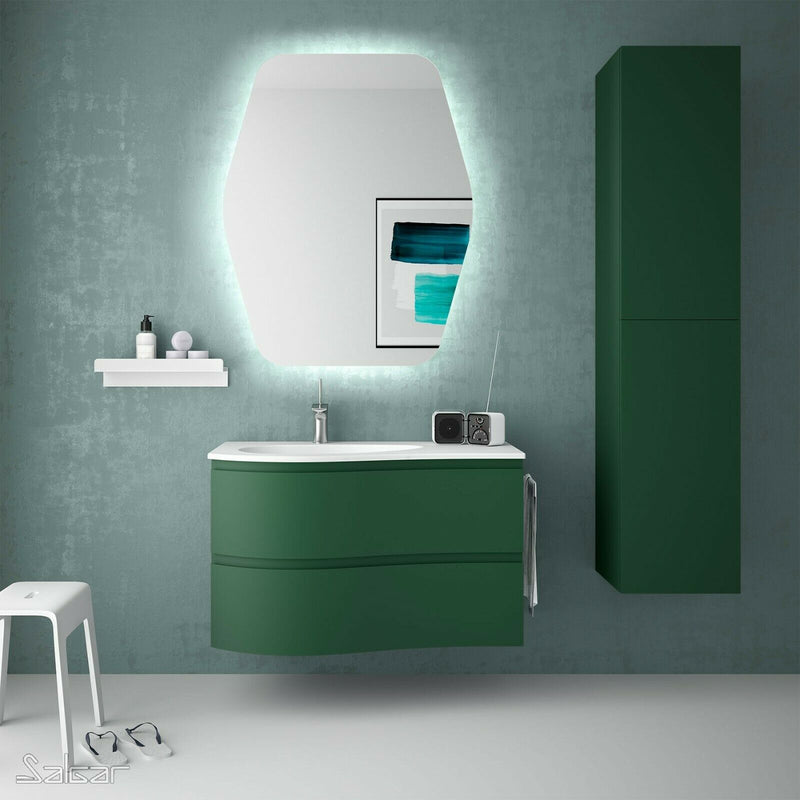 Mam Svelte 900mm Wall Hung Vanity Unit 2 Drawer + Basin - Left Hand Royal Green