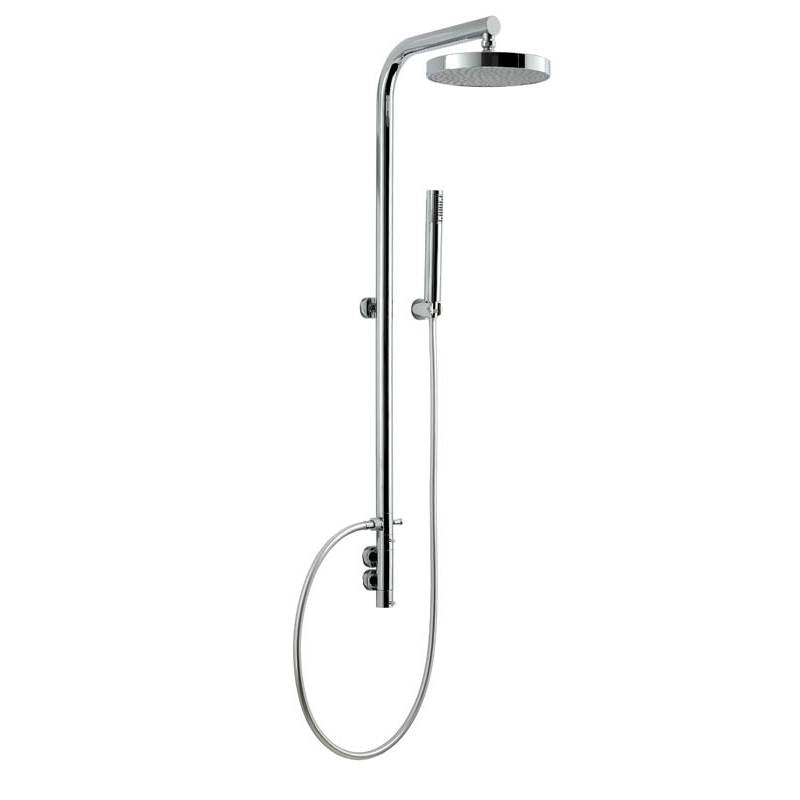 Circlular Wall Mounted Thermostatic Post Shower with 200mm Showerhead, Hose & Shower Handset in Chrome