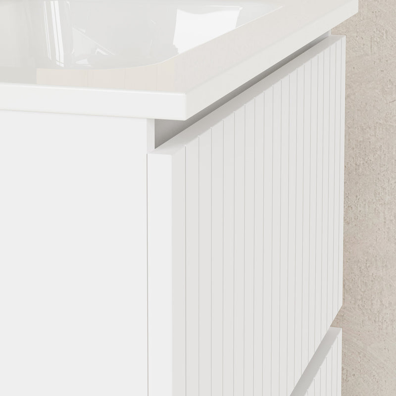 Banyetti Linea Matt White Ribbed Double Drawer Wall Hung Vanity Unit 600mm x 460mm