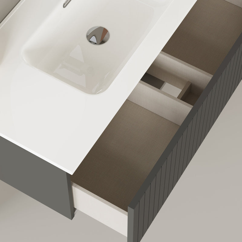 Banyetti Linea Matt Grey Ribbed Wall Hung Vanity Unit 1000mm x 390mm