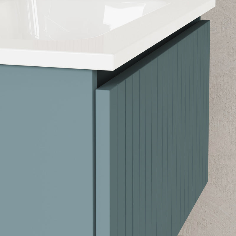 Banyetti Linea Ocean Blue Ribbed Wall Hung Vanity Unit 600mm x 390mm