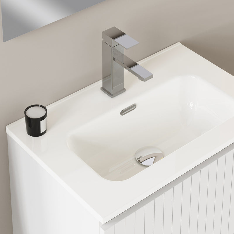 Banyetti Linea Matt White Ribbed Wall Hung Vanity Unit 600mm x 460mm