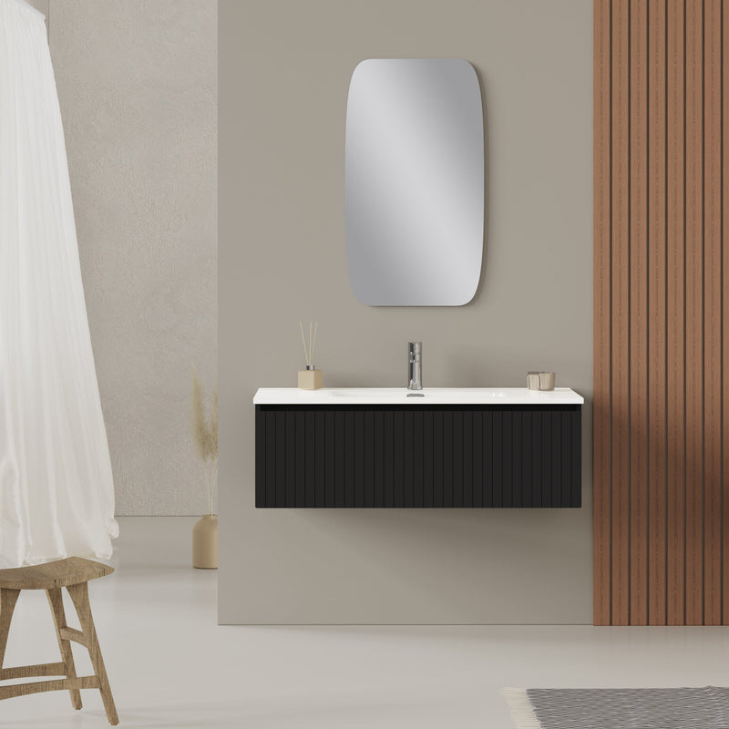 Banyetti Linea Matt Black Ribbed Wall Hung Vanity Unit 1000 x 390mm