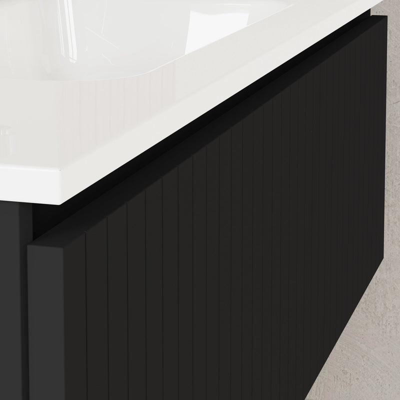 Banyetti Linea Matt Black Ribbed Wall Hung Vanity Unit 1000 x 390mm