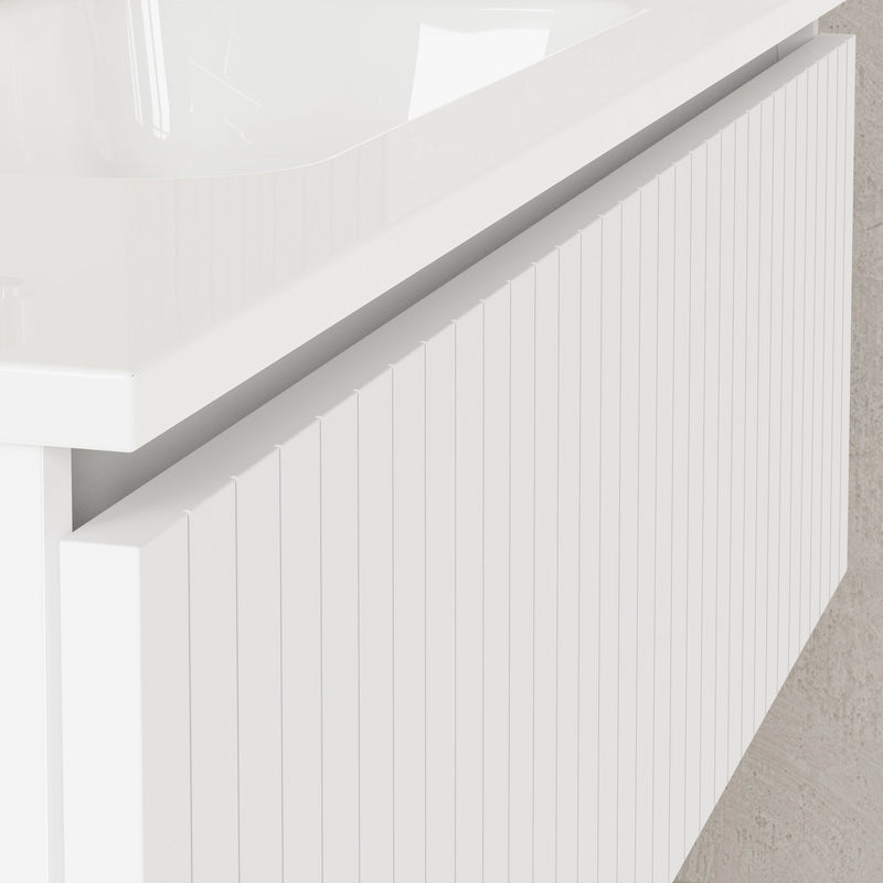 Banyetti Linea Matt White Ribbed Wall Hung Vanity Unit 1000mm x 390mm