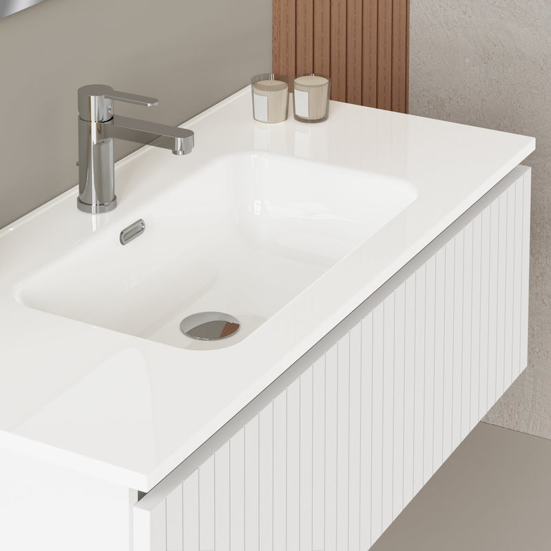 Banyetti Linea Matt White Ribbed Wall Hung Vanity Unit 1000mm x 460mm