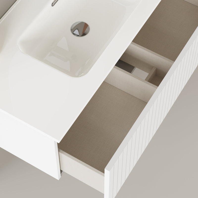 Banyetti Linea Matt White Ribbed Wall Hung Vanity Unit 1000mm x 390mm