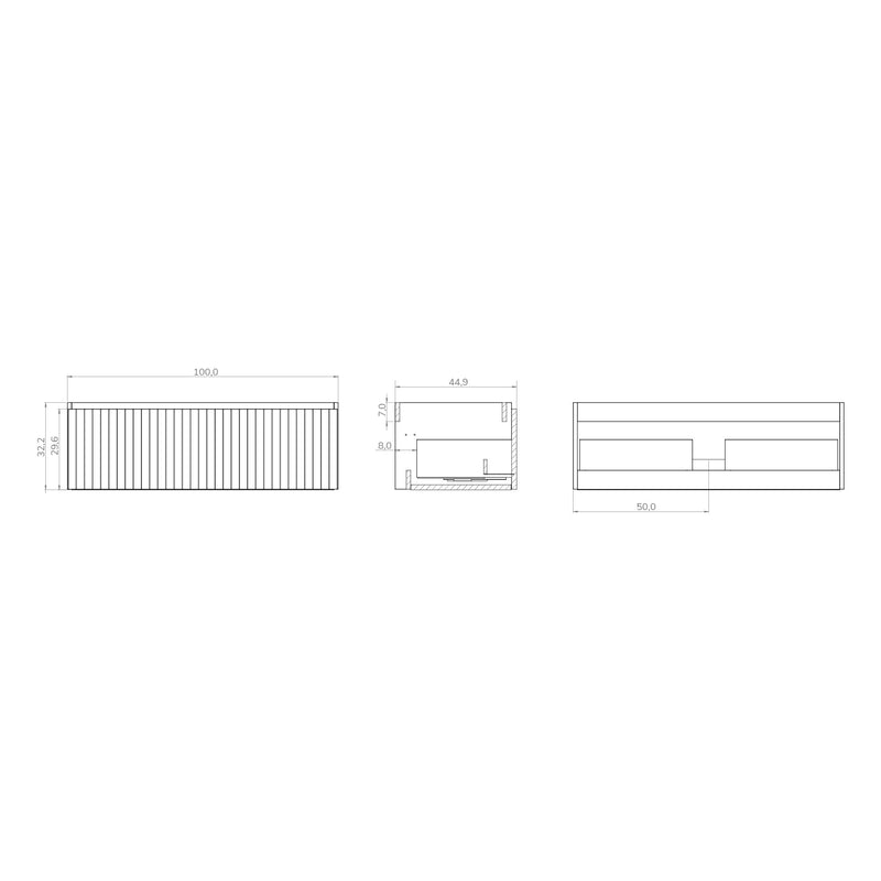 Banyetti Linea Matt White Ribbed Wall Hung Vanity Unit 1000mm x 390mm