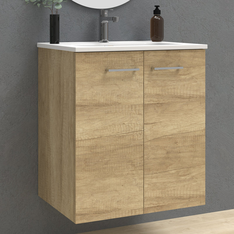 Banyetti Alpine Natural Oak Wall Hung 600mm Vanity Unit