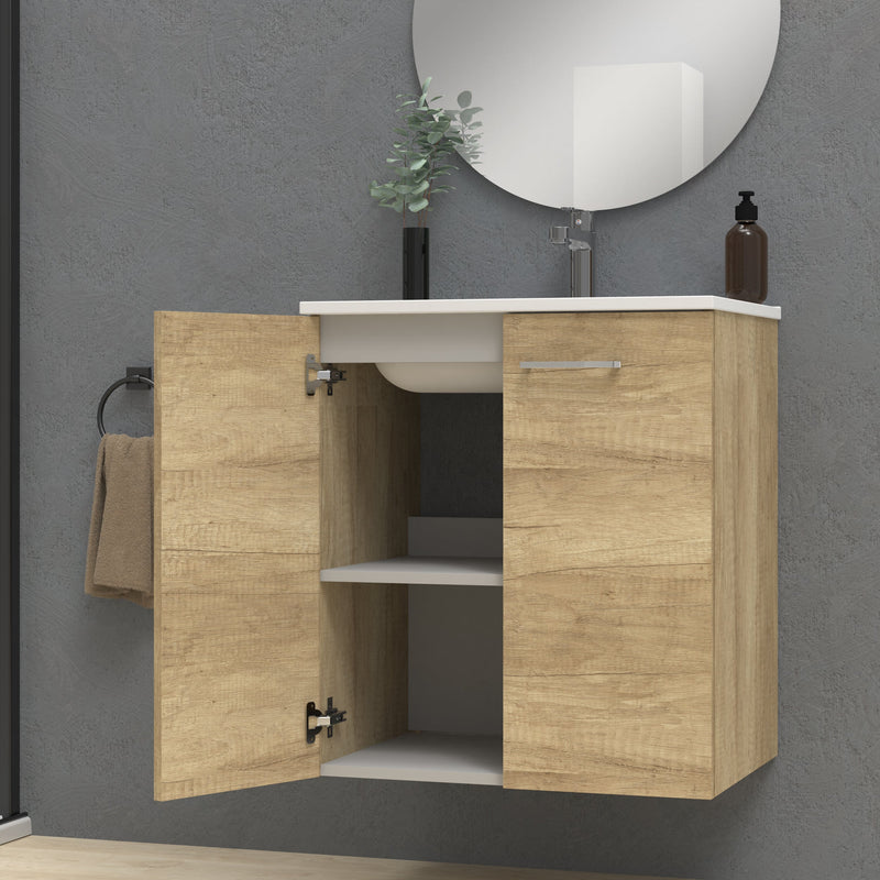 Banyetti Alpine Natural Oak Wall Hung 600mm Vanity Unit