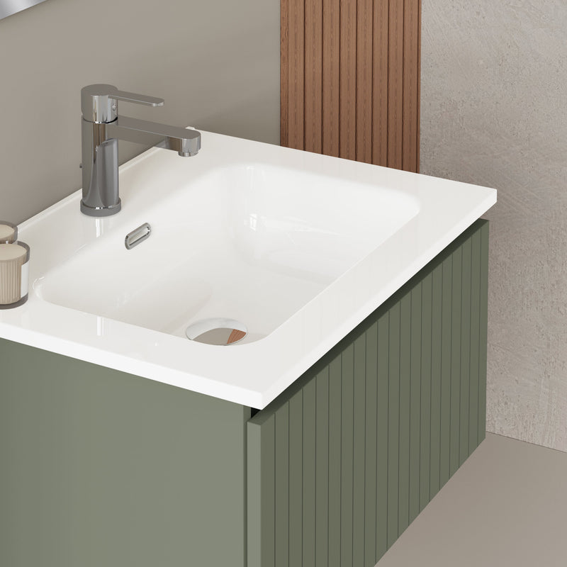 Banyetti Linea Muscat Sage Ribbed Wall Hung Vanity Unit 600mm x 460mm