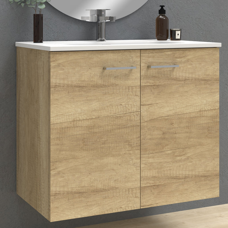 Banyetti Alpine Natural Oak Wall Hung 800mm Vanity Unit