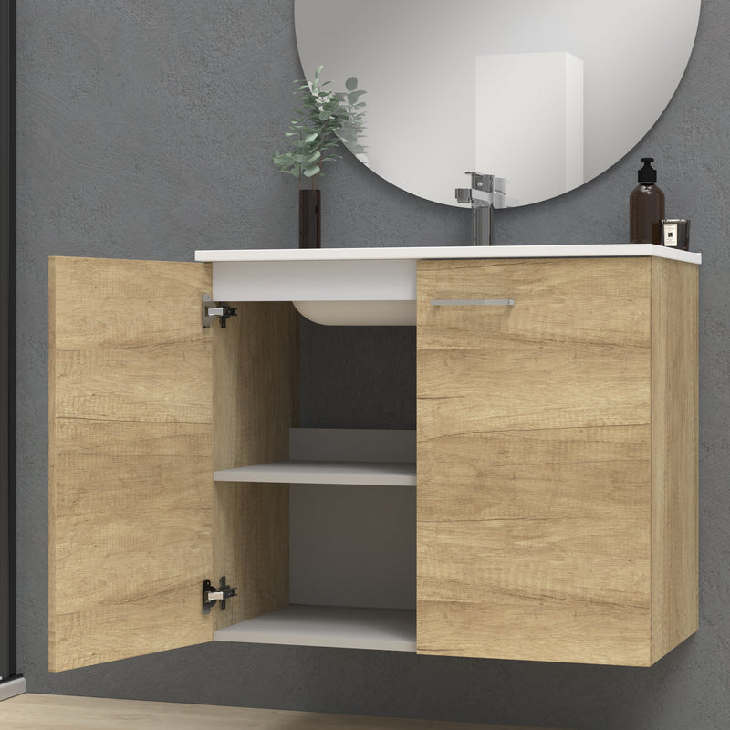 Banyetti Alpine Natural Oak Wall Hung 800mm Vanity Unit