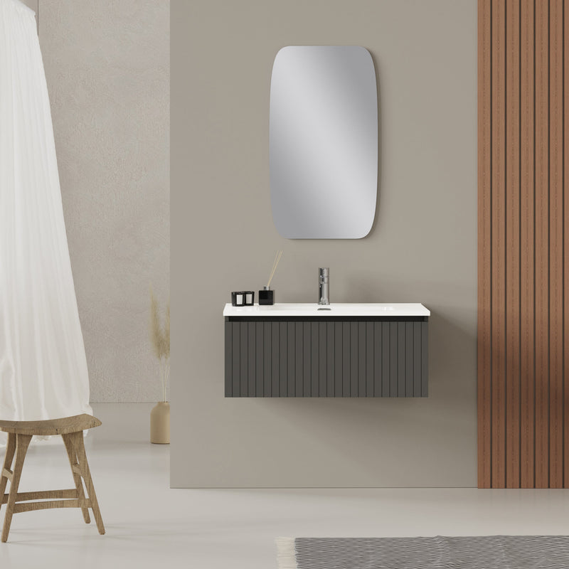 Banyetti Linea Matt Grey Ribbed Wall Hung Vanity Unit 800mm x 460mm