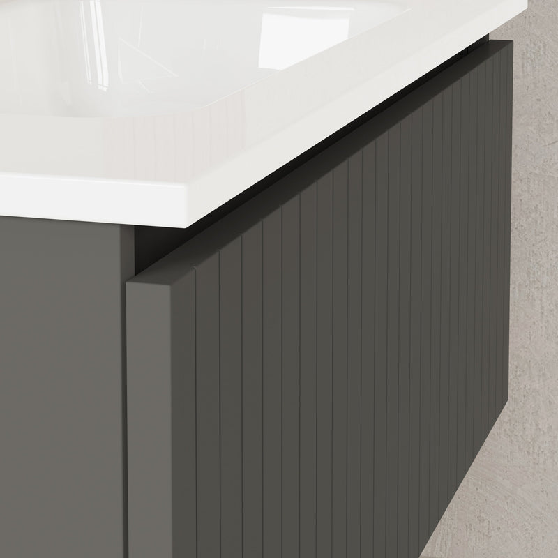 Banyetti Linea Matt Grey Ribbed Wall Hung Vanity Unit 800mm x 460mm