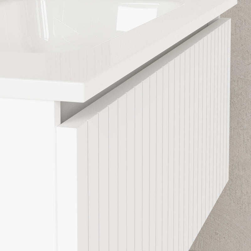 Banyetti Linea Matt White Ribbed Wall Hung Vanity Unit 800mm x 460mm