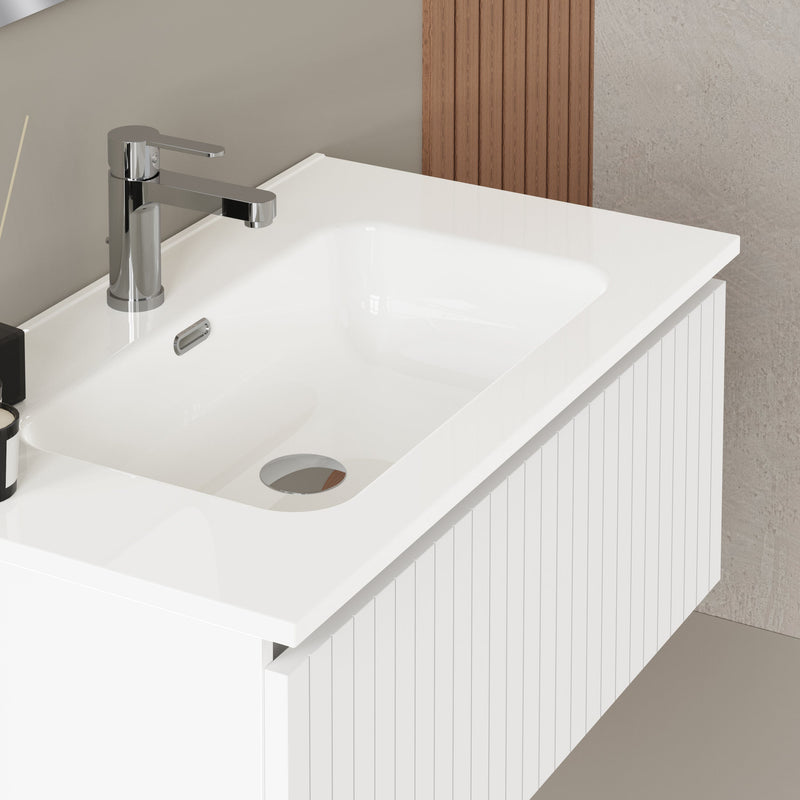 Banyetti Linea Matt White Ribbed Wall Hung Vanity Unit 800mm x 460mm