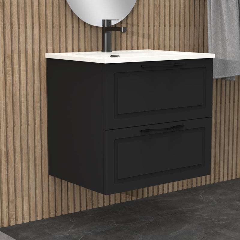 Banyetti Matador Matt Black Wall Hung Vanity Unit 600mm