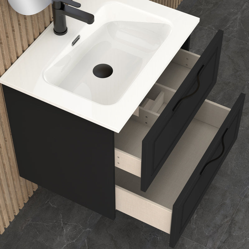 Banyetti Matador Matt Black Wall Hung Vanity Unit 600mm