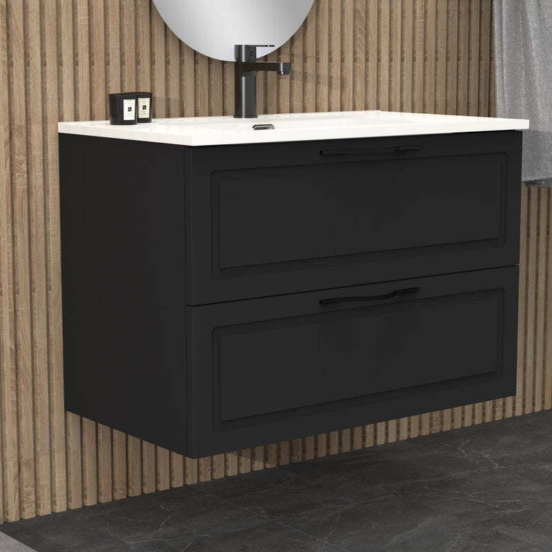 Banyetti Matador Matt Black Wall Hung Vanity Unit 800mm