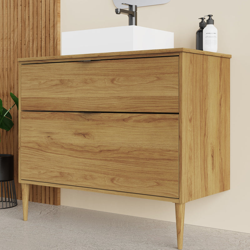 Banyetti Krafter Caramel Oak Wall Hung Vanity Unit 1000mm