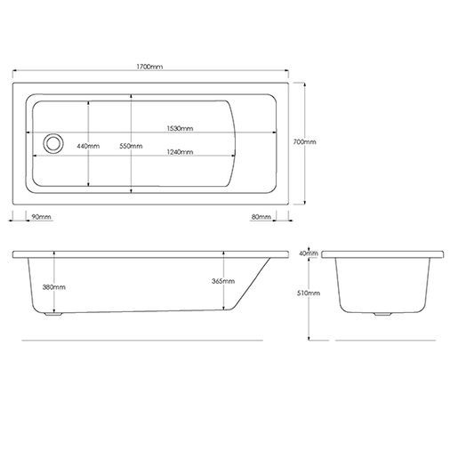 Madeira Single Ended Straight Bath - 1700 X 700mm