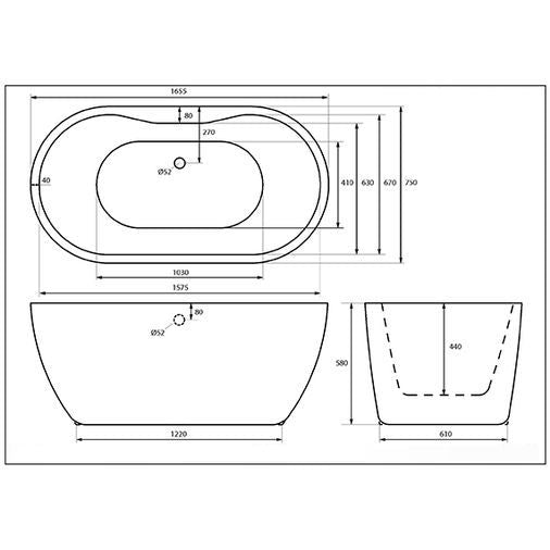 Metropolitan Freestanding Bath 1655 X 750mm