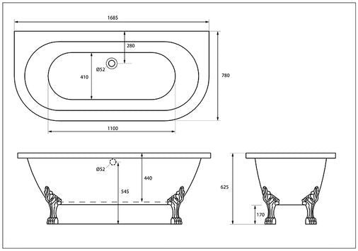 Belmont Back To Wall Roll Top Bath With White Feet