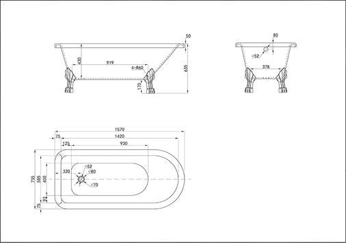 Burford Compact Roll Top Bath With Black Feet