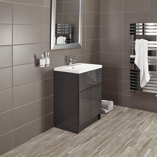 Vermont 600mm Floorstanding Vanity Unit with Basin - Gloss Grey