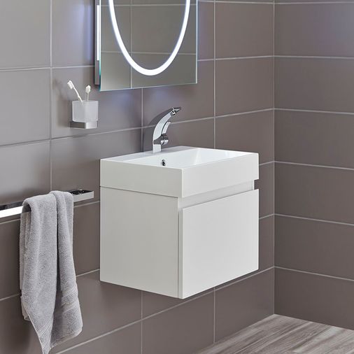 Mino 600mm Wall Hung Basin Unit + Basin - Gloss White