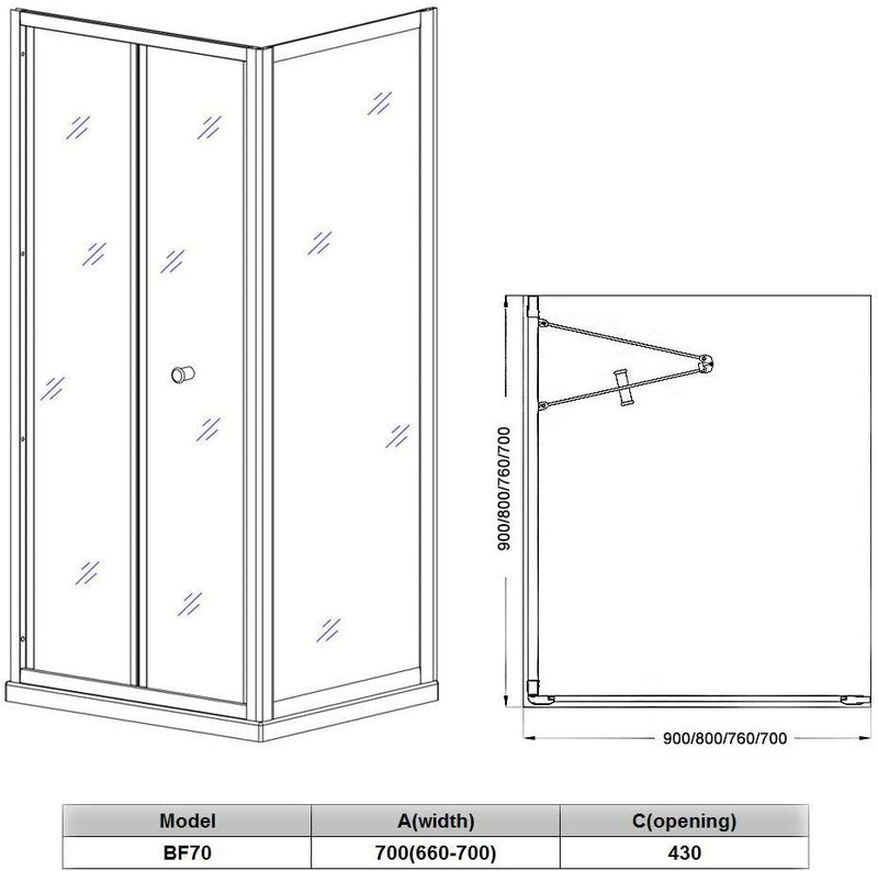 Elle 900 x 760mm Framed Bifold Shower Enclosure 5mm Tempered Glass Cubicle