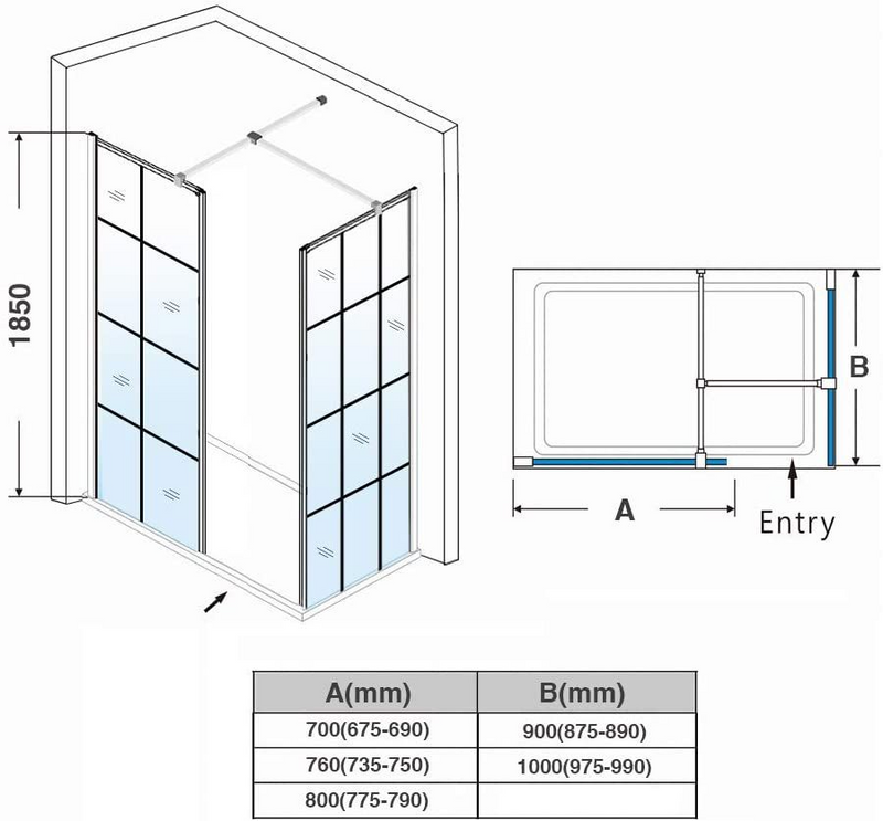 Elle 1400x800mm Matt Black Walk-In Shower Enclosure 8mm Easy Clean (Inc. Shower Panels, Shower Tray+Waste)