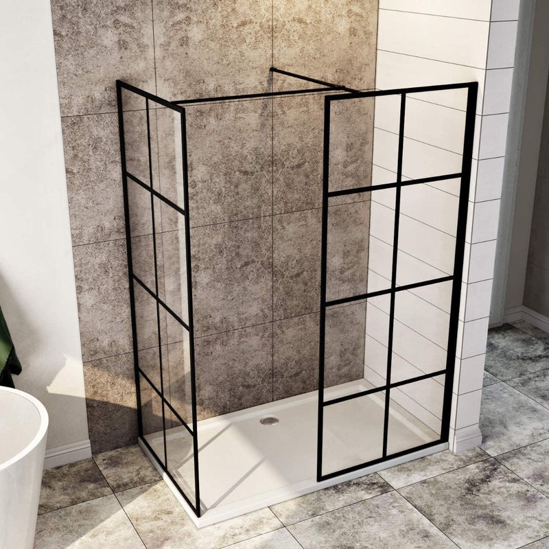 Elle 1400x800mm Matt Black Walk-In Shower Enclosure 8mm Easy Clean (Inc. Shower Panels, Shower Tray+Waste)