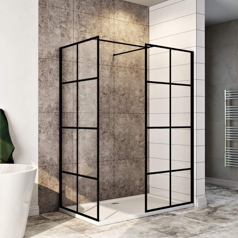 Elle 1400x800mm Matt Black Walk-In Shower Enclosure 8mm Easy Clean (Inc. Shower Panels, Shower Tray+Waste)