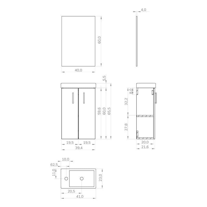 Banyetti Mino Matt White Wall Hung Cloakroom Vanity 400mm