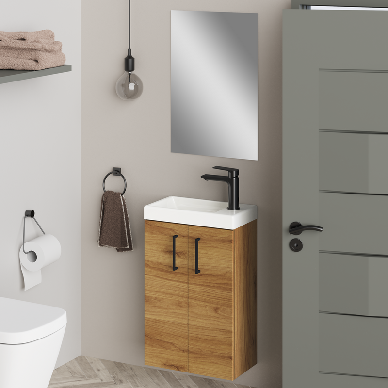 Banyetti Mino Caramel Oak Wall Hung Cloakroom Vanity 400mm