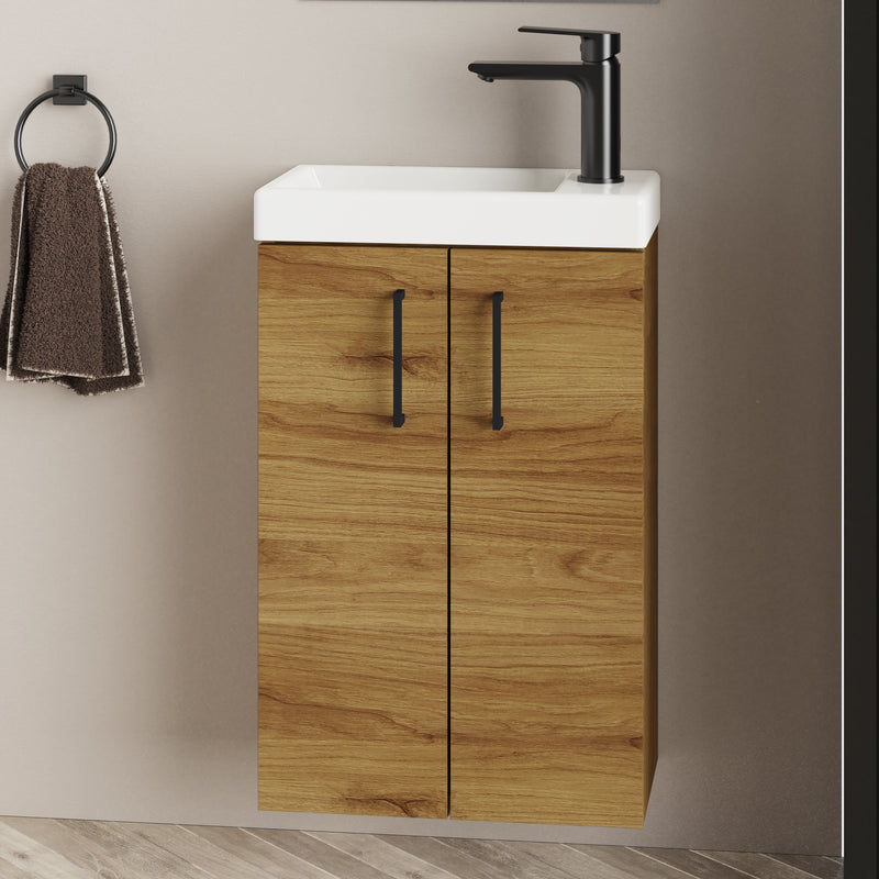 Banyetti Mino Caramel Oak Wall Hung Cloakroom Vanity 400mm