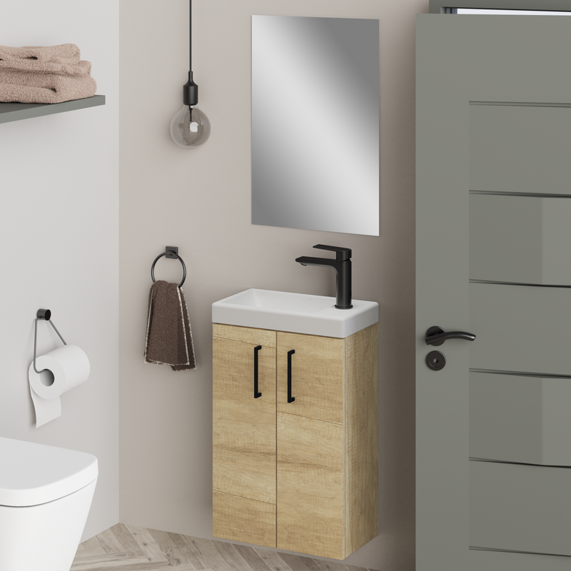 Banyetti Mino Natural Oak Wall Hung Cloakroom Vanity 400mm