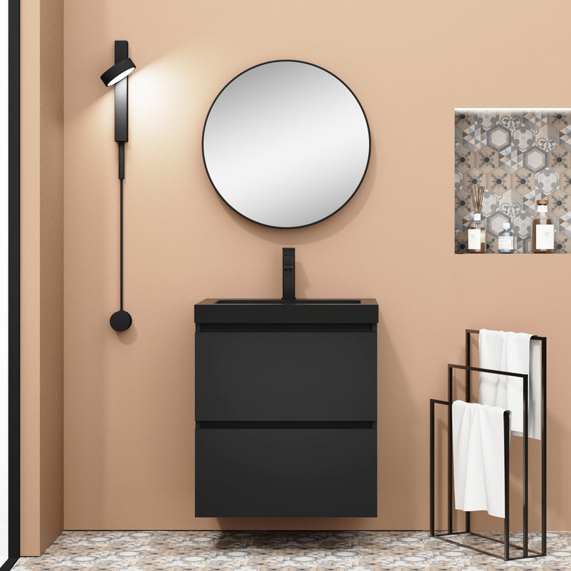 Banyetti Kaduro Matt Black Double Drawer Wall Hung Vanity Unit 600mm