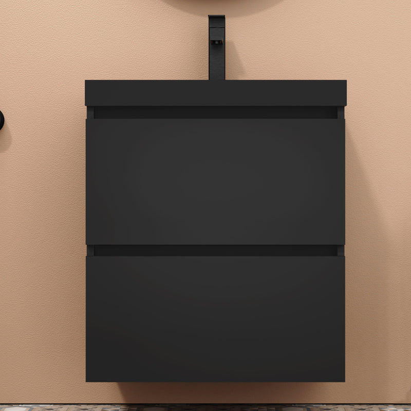 Banyetti Kaduro Matt Black Double Drawer Wall Hung Vanity Unit 600mm